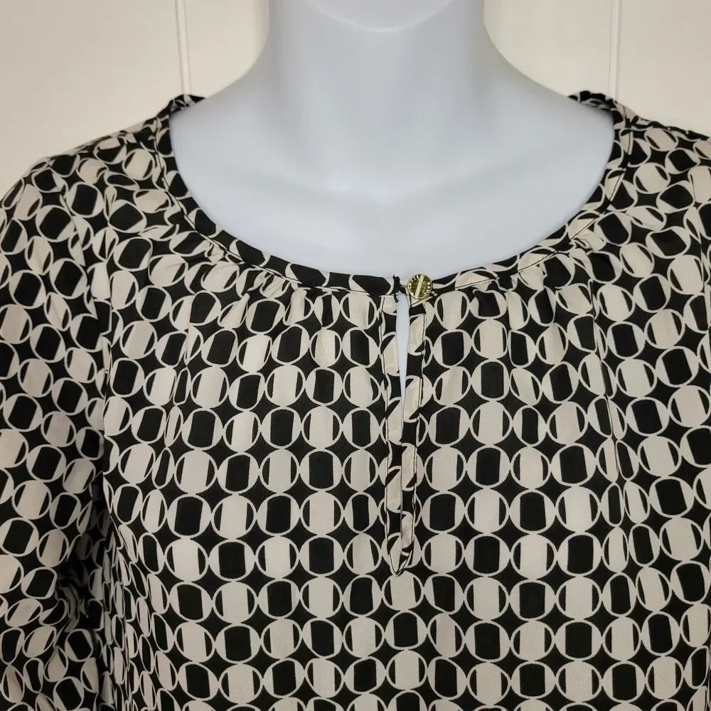 Michael Kors Women's Top Black White Geometric Print Size XS Roll Tab Sleeve